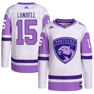 Men's Anton Lundell Florida Panthers Adidas Hockey Fights Cancer Primegreen Jersey - Authentic White/Purple