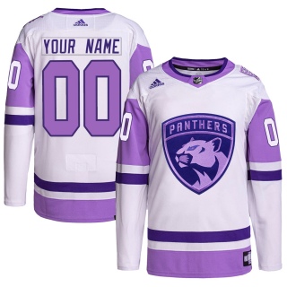 Men's Custom Florida Panthers Adidas Custom Hockey Fights Cancer Primegreen Jersey - Authentic White/Purple