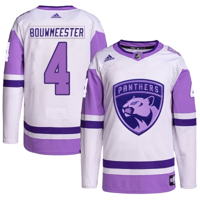 Men's Jay Bouwmeester Florida Panthers Adidas Hockey Fights Cancer Primegreen Jersey - Authentic White/Purple