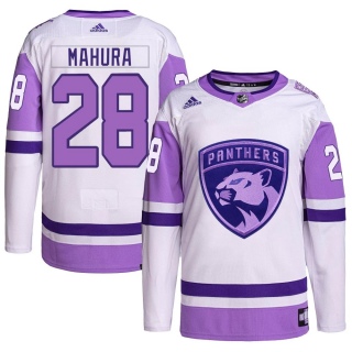 Men's Josh Mahura Florida Panthers Adidas Hockey Fights Cancer Primegreen Jersey - Authentic White/Purple