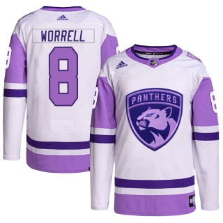 Men's Peter Worrell Florida Panthers Adidas Hockey Fights Cancer Primegreen Jersey - Authentic White/Purple