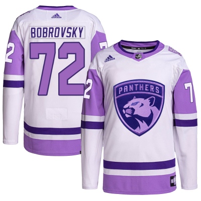 Men's Sergei Bobrovsky Florida Panthers Adidas Hockey Fights Cancer Primegreen Jersey - Authentic White/Purple