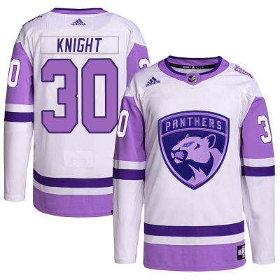 Men's Spencer Knight Florida Panthers Adidas Hockey Fights Cancer Primegreen Jersey - Authentic White/Purple