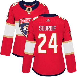 Women's Justin Sourdif Florida Panthers Adidas Home Jersey - Authentic Red
