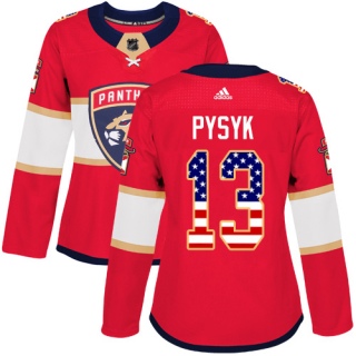 Women's Mark Pysyk Florida Panthers Adidas USA Flag Fashion Jersey - Authentic Red