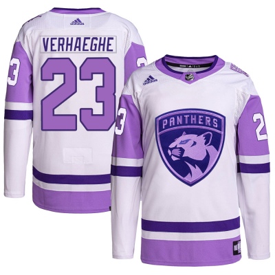 Youth Carter Verhaeghe Florida Panthers Adidas Hockey Fights Cancer Primegreen Jersey - Authentic White/Purple