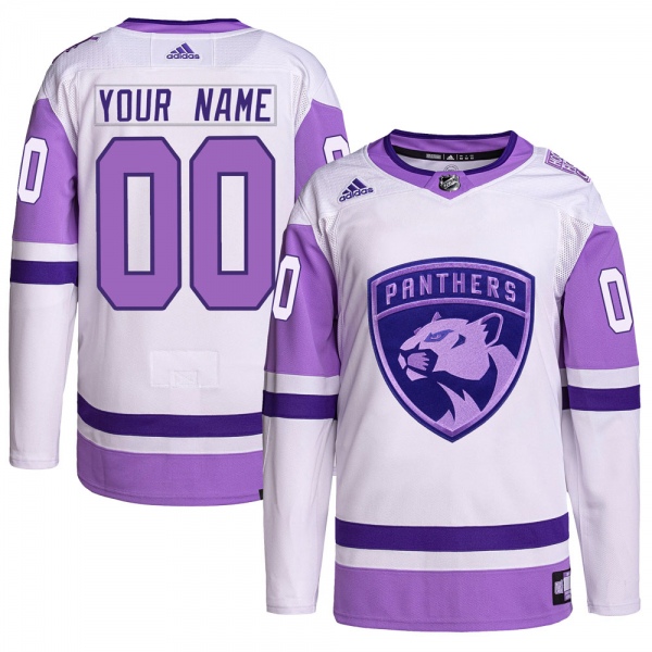 Youth Custom Florida Panthers Adidas Custom Hockey Fights Cancer Primegreen Jersey - Authentic White/Purple