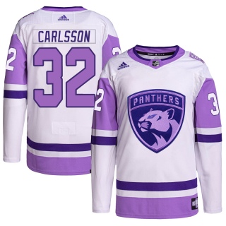 Youth Lucas Carlsson Florida Panthers Adidas Hockey Fights Cancer Primegreen Jersey - Authentic White/Purple