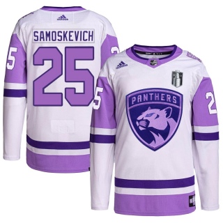 Youth Mackie Samoskevich Florida Panthers Adidas Hockey Fights Cancer Primegreen 2023 Stanley Cup Final Jersey - Authentic White