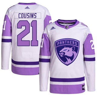 Youth Nick Cousins Florida Panthers Adidas Hockey Fights Cancer Primegreen Jersey - Authentic White/Purple