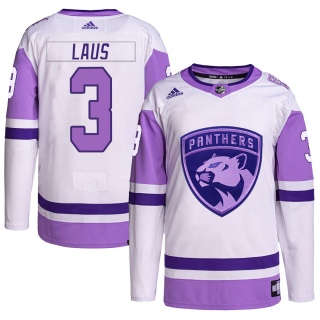Youth Paul Laus Florida Panthers Adidas Hockey Fights Cancer Primegreen Jersey - Authentic White/Purple