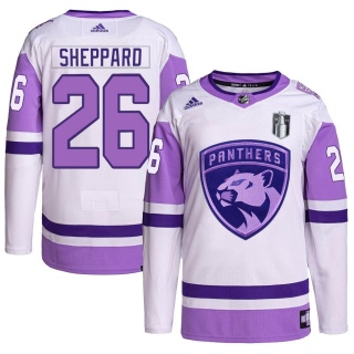 Youth Ray Sheppard Florida Panthers Adidas Hockey Fights Cancer Primegreen 2023 Stanley Cup Final Jersey - Authentic White/Purpl