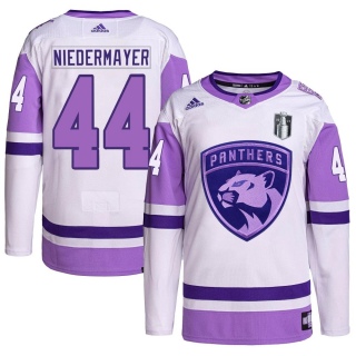Youth Rob Niedermayer Florida Panthers Adidas Hockey Fights Cancer Primegreen 2023 Stanley Cup Final Jersey - Authentic White/Pu