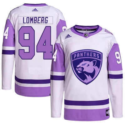 Youth Ryan Lomberg Florida Panthers Adidas Hockey Fights Cancer Primegreen Jersey - Authentic White/Purple