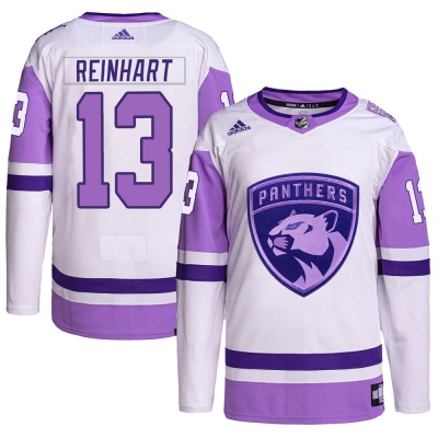 Youth Sam Reinhart Florida Panthers Adidas Hockey Fights Cancer Primegreen Jersey - Authentic White/Purple