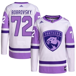 Youth Sergei Bobrovsky Florida Panthers Adidas Hockey Fights Cancer Primegreen Jersey - Authentic White/Purple